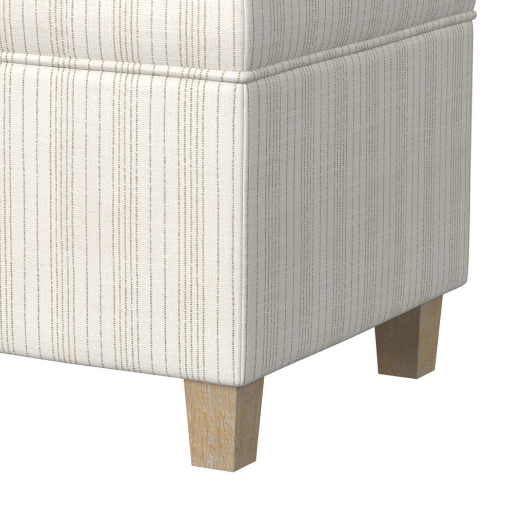 Pyp Square Storage Ottoman, 18 Inch Ivory Pinstripe Fabric, Brown Legs -BM334438