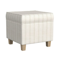 Pyp Square Storage Ottoman, 18 Inch Ivory Pinstripe Fabric, Brown Legs -BM334438