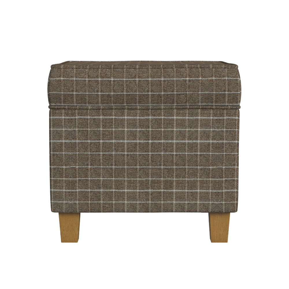Pyp Square Storage Ottoman, 18 Inch Brown Windowpane Fabric, Wood Legs -BM334439