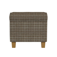Pyp Square Storage Ottoman, 18 Inch Brown Windowpane Fabric, Wood Legs -BM334439