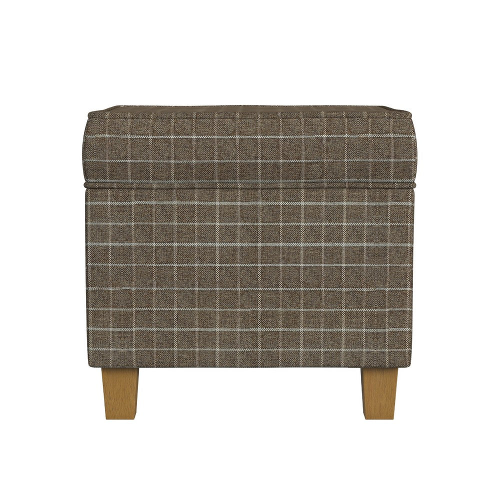 Pyp Square Storage Ottoman, 18 Inch Brown Windowpane Fabric, Wood Legs -BM334439