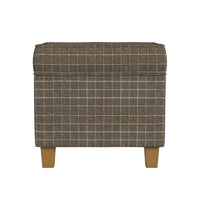 Pyp Square Storage Ottoman, 18 Inch Brown Windowpane Fabric, Wood Legs -BM334439