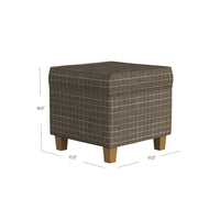 Pyp Square Storage Ottoman, 18 Inch Brown Windowpane Fabric, Wood Legs -BM334439