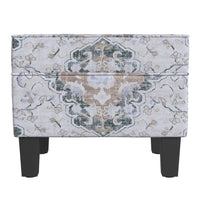 Ishi Accent Storage Ottoman, 22 Inch White Blue Print, Black Wood Legs -BM334444