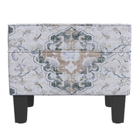 Ishi Accent Storage Ottoman, 22 Inch White Blue Print, Black Wood Legs -BM334444