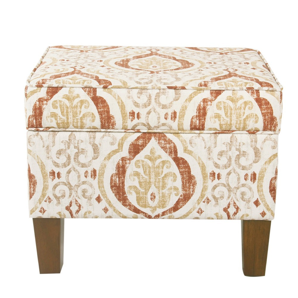 Ishi Accent Storage Ottoman, 22 Inch Orange and Beige Paisley Design -BM334445