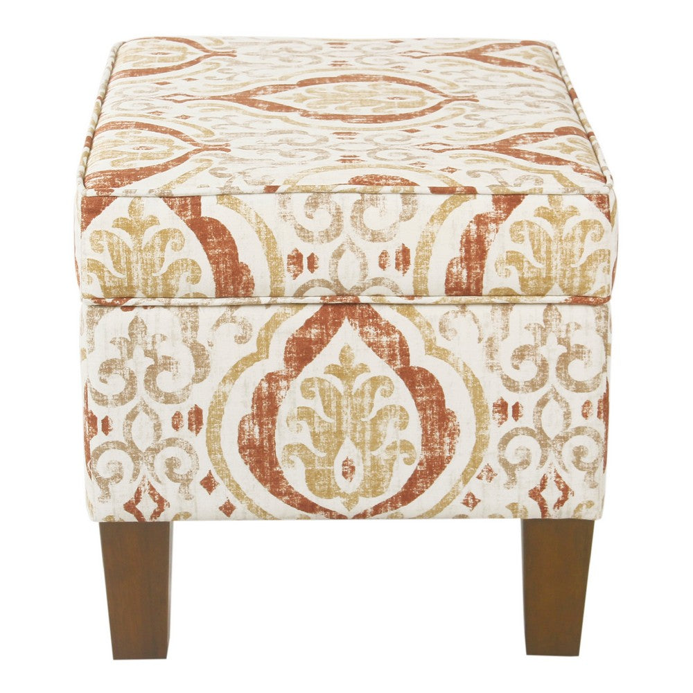 Ishi Accent Storage Ottoman, 22 Inch Orange and Beige Paisley Design -BM334445