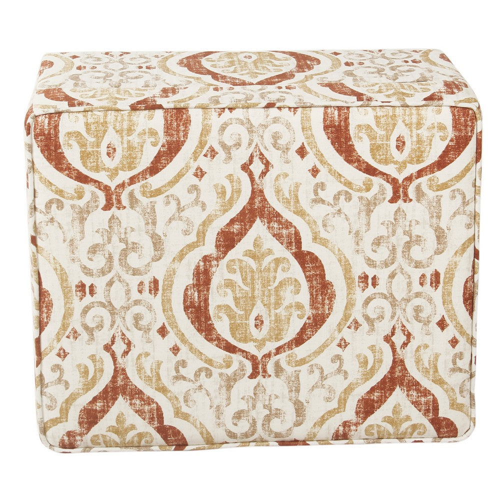 Ishi Accent Storage Ottoman, 22 Inch Orange and Beige Paisley Design -BM334445
