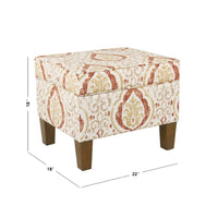 Ishi Accent Storage Ottoman, 22 Inch Orange and Beige Paisley Design -BM334445