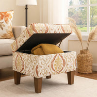 Ishi Accent Storage Ottoman, 22 Inch Orange and Beige Paisley Design -BM334445