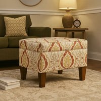 Ishi Accent Storage Ottoman, 22 Inch Orange and Beige Paisley Design -BM334445