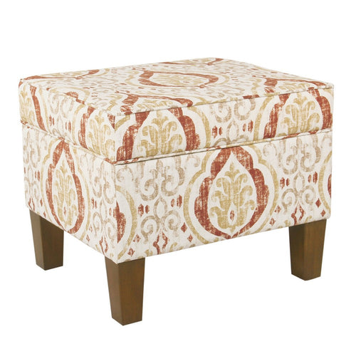 Ishi Accent Storage Ottoman, 22 Inch Orange and Beige Paisley Design -BM334445