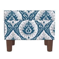 Ishi Accent Storage Ottoman, 22 Inch Blue White Ikat Paisley Pattern -BM334446