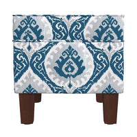 Ishi Accent Storage Ottoman, 22 Inch Blue White Ikat Paisley Pattern -BM334446