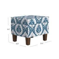 Ishi Accent Storage Ottoman, 22 Inch Blue White Ikat Paisley Pattern -BM334446