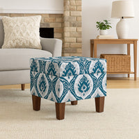 Ishi Accent Storage Ottoman, 22 Inch Blue White Ikat Paisley Pattern -BM334446