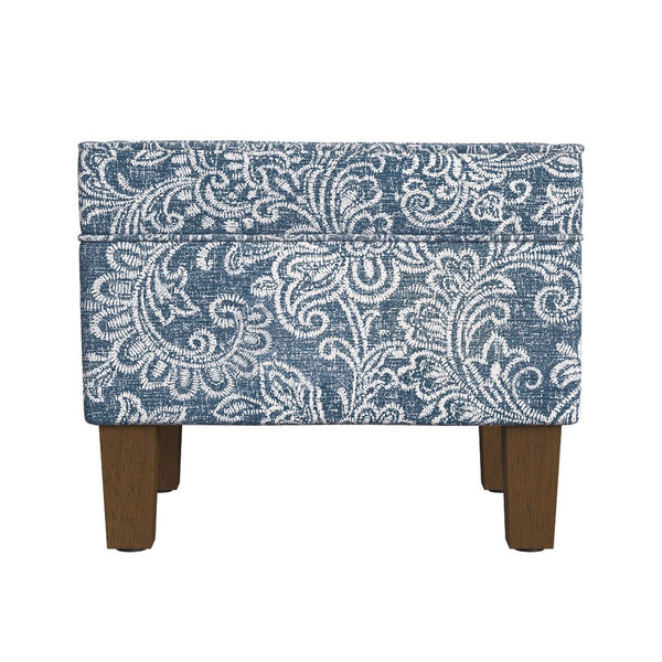 Ishi Accent Storage Ottoman, 22 Inch Classic Denim Blue White Print -BM334447