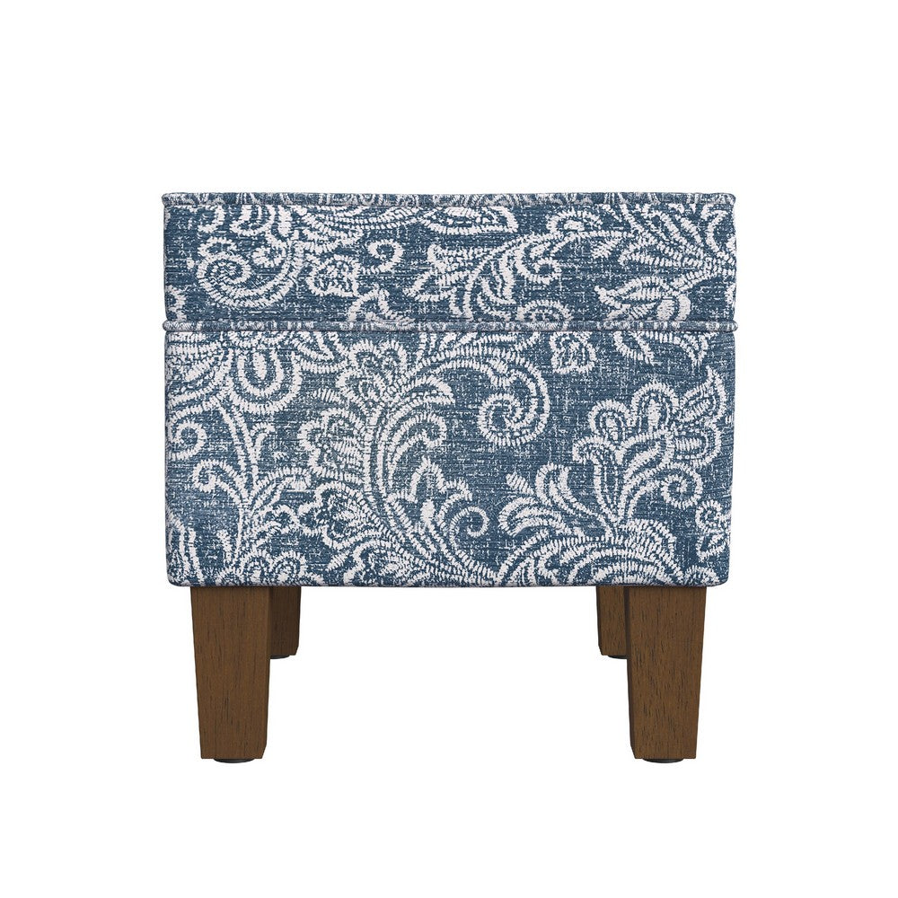 Ishi Accent Storage Ottoman, 22 Inch Classic Denim Blue White Print -BM334447