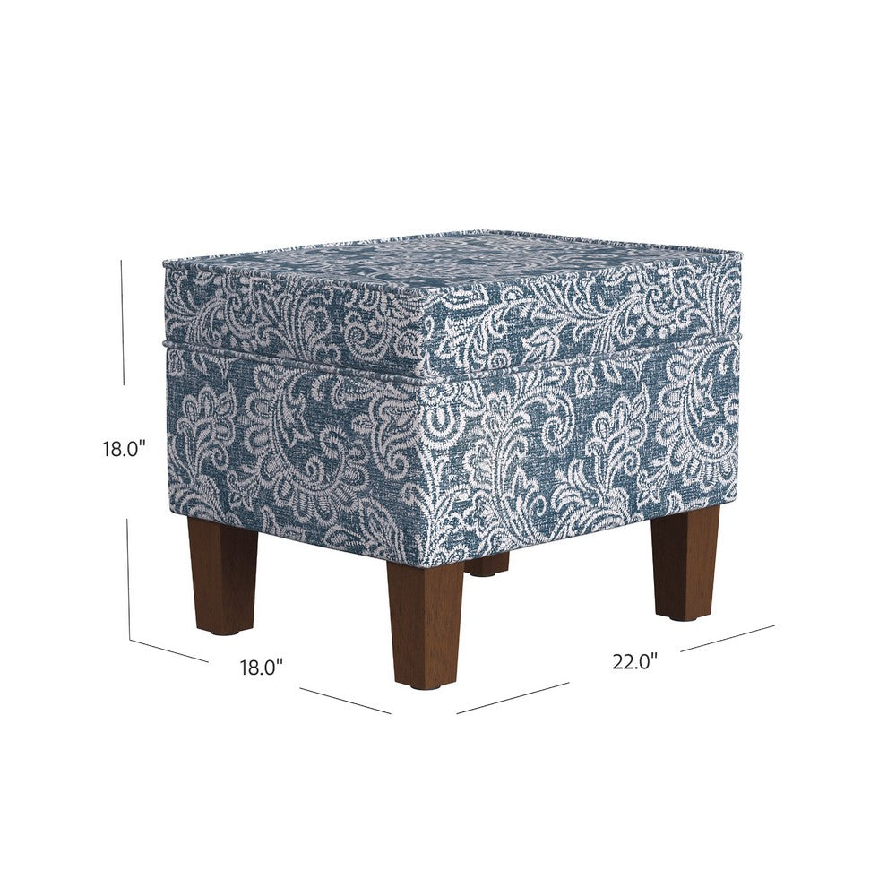 Ishi Accent Storage Ottoman, 22 Inch Classic Denim Blue White Print -BM334447