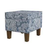 Ishi Accent Storage Ottoman, 22 Inch Classic Denim Blue White Print -BM334447