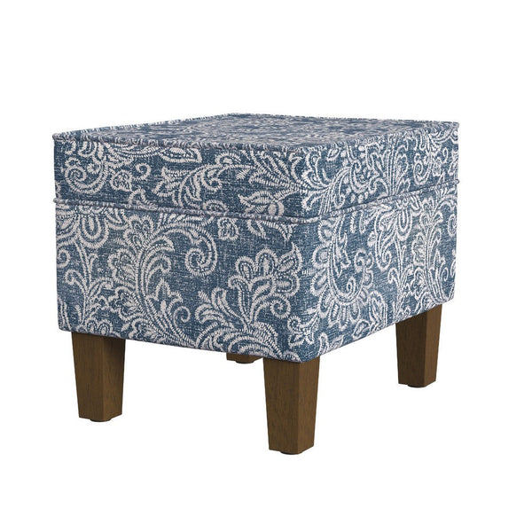 Ishi Accent Storage Ottoman, 22 Inch Classic Denim Blue White Print -BM334447