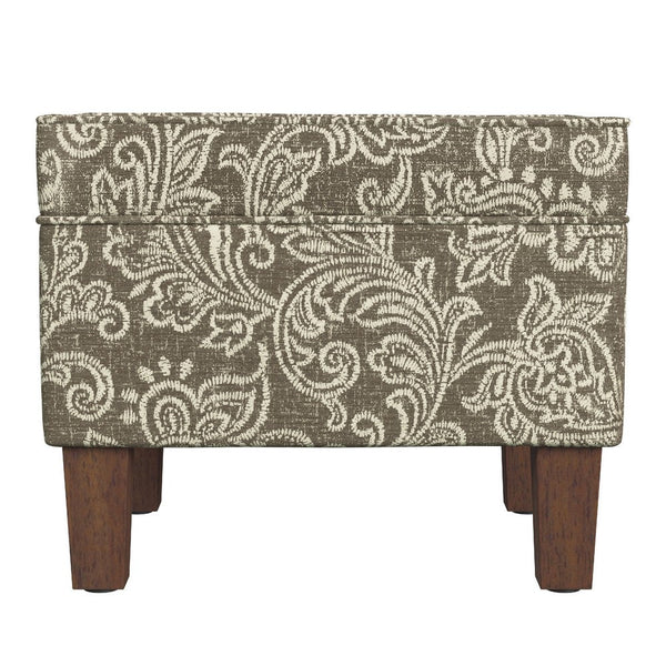 Ishi Accent Storage Ottoman, 22 Inch Brown White Classic Floral Print -BM334448