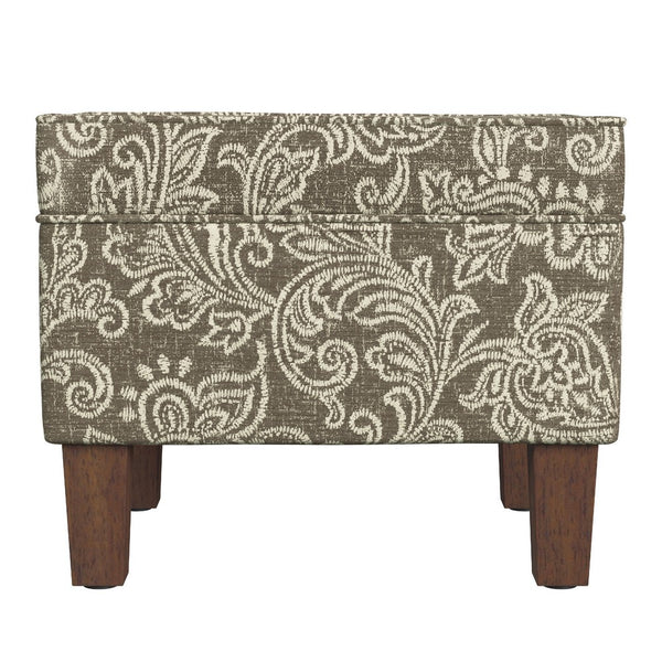 Ishi Accent Storage Ottoman, 22 Inch Brown White Classic Floral Print -BM334448