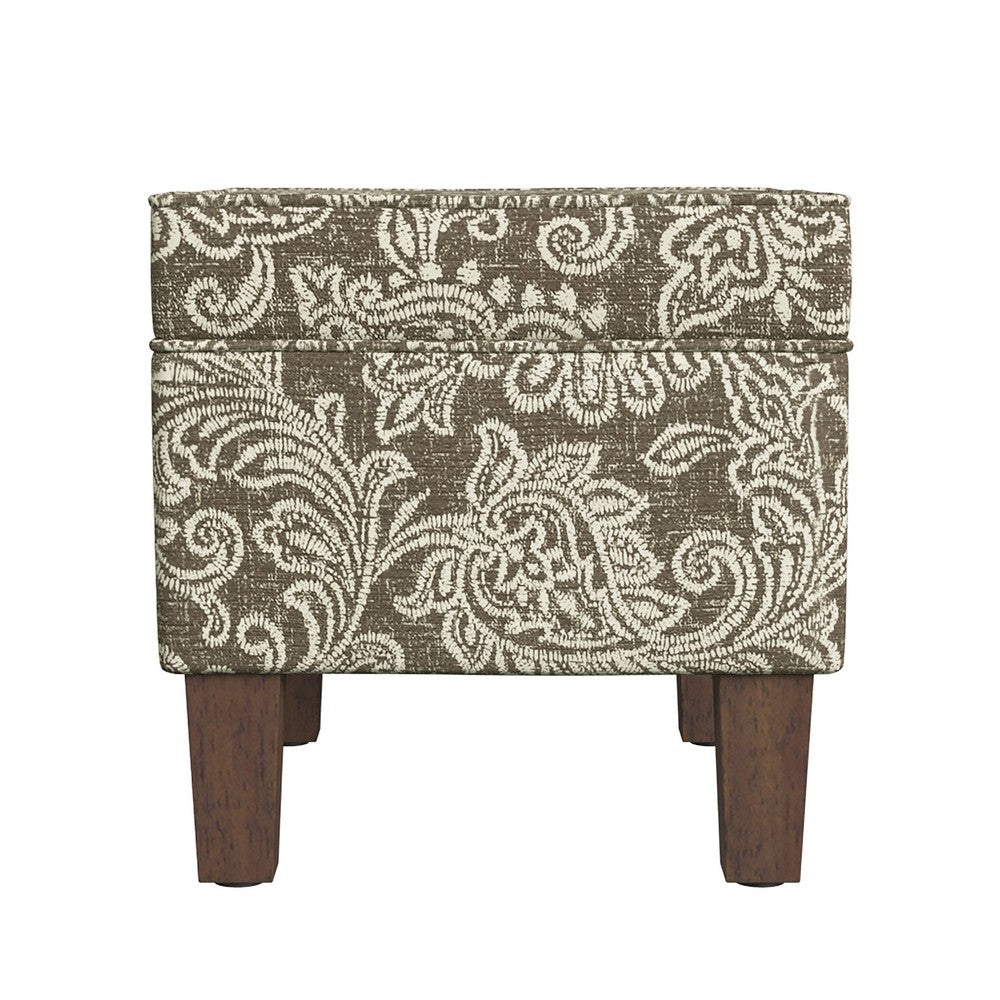Ishi Accent Storage Ottoman, 22 Inch Brown White Classic Floral Print -BM334448