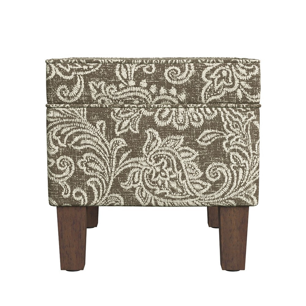 Ishi Accent Storage Ottoman, 22 Inch Brown White Classic Floral Print -BM334448