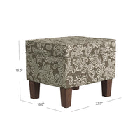 Ishi Accent Storage Ottoman, 22 Inch Brown White Classic Floral Print -BM334448