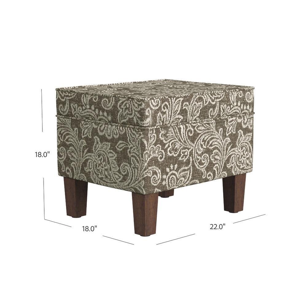 Ishi Accent Storage Ottoman, 22 Inch Brown White Classic Floral Print -BM334448