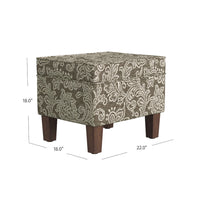 Ishi Accent Storage Ottoman, 22 Inch Brown White Classic Floral Print -BM334448