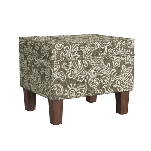 Ishi Accent Storage Ottoman, 22 Inch Brown White Classic Floral Print -BM334448