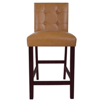 Popa Counter Stool Chair Set of 2, Brown Faux Leather, Tufted Back -BM334451