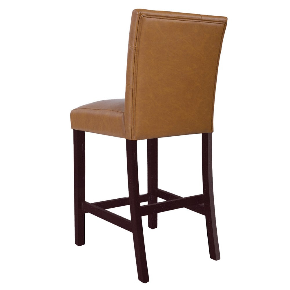 Popa Counter Stool Chair Set of 2, Brown Faux Leather, Tufted Back -BM334451