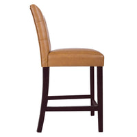 Popa Counter Stool Chair Set of 2, Brown Faux Leather, Tufted Back -BM334451