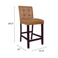 Popa Counter Stool Chair Set of 2, Brown Faux Leather, Tufted Back -BM334451