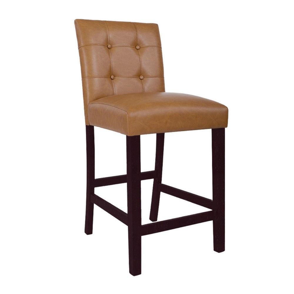 Popa Counter Stool Chair Set of 2, Brown Faux Leather, Tufted Back -BM334451