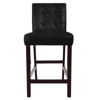 Popa Counter Stool Chair Set of 2, Black Faux Leather, Tufted Back -BM334452