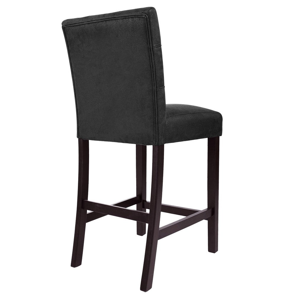 Popa Counter Stool Chair Set of 2, Black Faux Leather, Tufted Back -BM334452