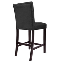 Popa Counter Stool Chair Set of 2, Black Faux Leather, Tufted Back -BM334452