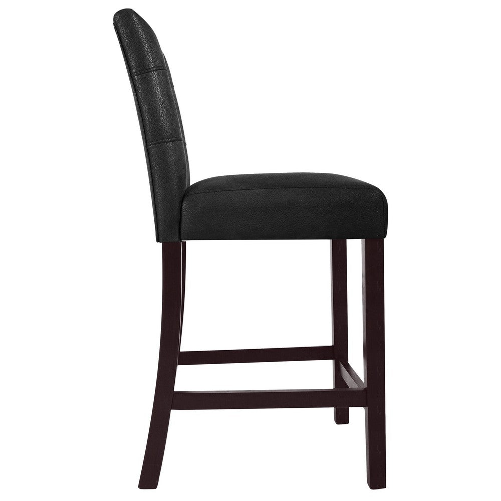 Popa Counter Stool Chair Set of 2, Black Faux Leather, Tufted Back -BM334452