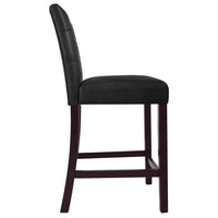 Popa Counter Stool Chair Set of 2, Black Faux Leather, Tufted Back -BM334452