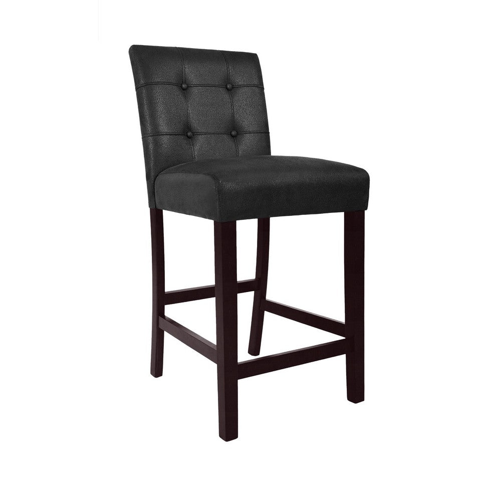 Popa Counter Stool Chair Set of 2, Black Faux Leather, Tufted Back -BM334452