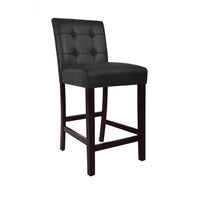 Popa Counter Stool Chair Set of 2, Black Faux Leather, Tufted Back -BM334452