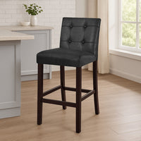 Popa Counter Stool Chair Set of 2, Black Faux Leather, Tufted Back -BM334452