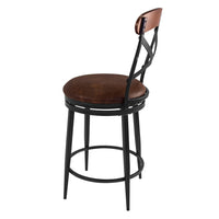 Swivel Counter Stool Chair, Industrial Black Metal, Brown Faux Leather -BM334453