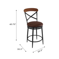 Swivel Counter Stool Chair, Industrial Black Metal, Brown Faux Leather -BM334453