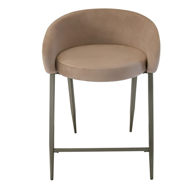 Counter Stool Chair, Modern Curved Padded Backrest, Light Brown Velvet -BM334454