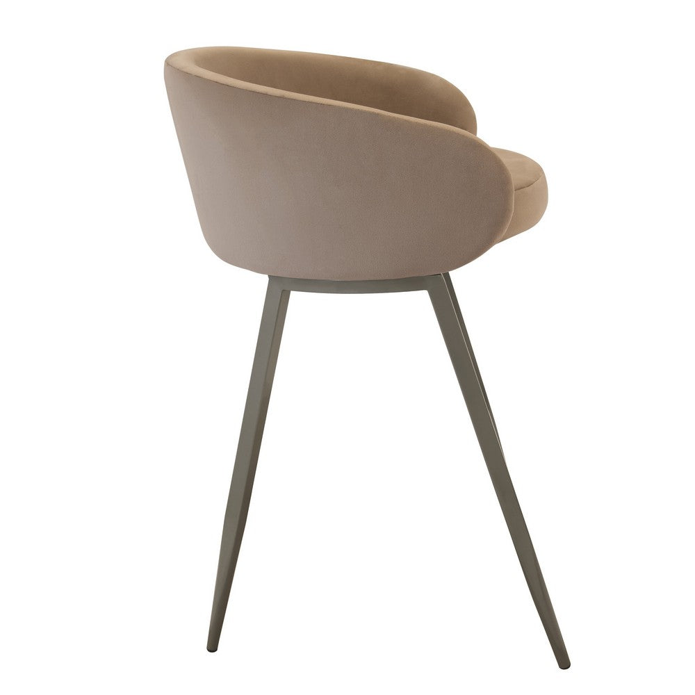 Counter Stool Chair, Modern Curved Padded Backrest, Light Brown Velvet -BM334454